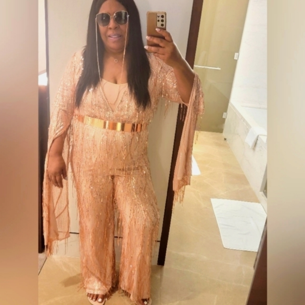 Black Label Eva Sequin Fringe Jumpsuit - Picture 2 of 5
